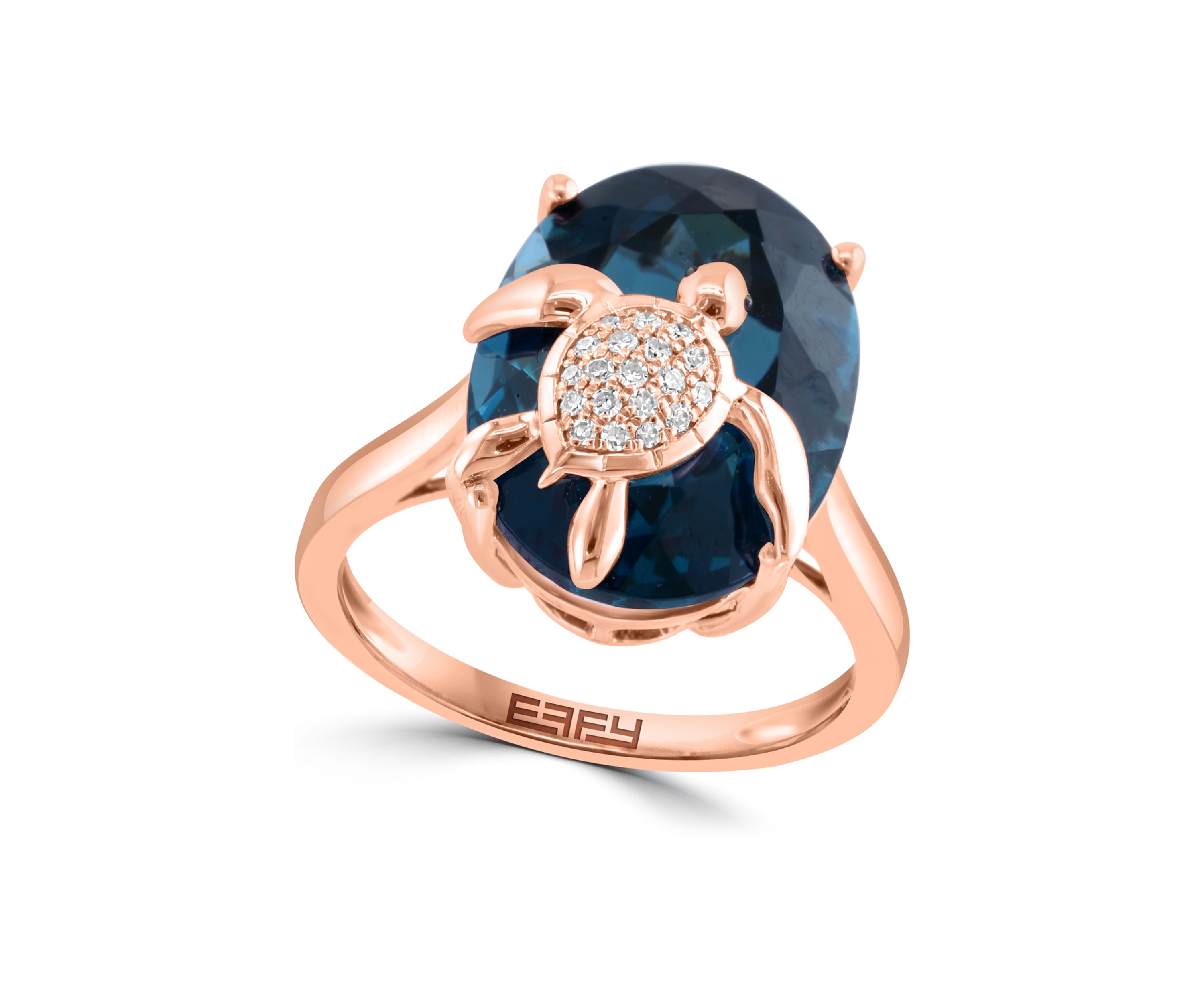 1/10 ct. t.w. Diamond, 14.4 ct. t.w. London Blue Topaz Ring in 14K Rose Gold