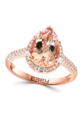 Effy Diamond And Morganite Pear Ring In 14K Rose Gold