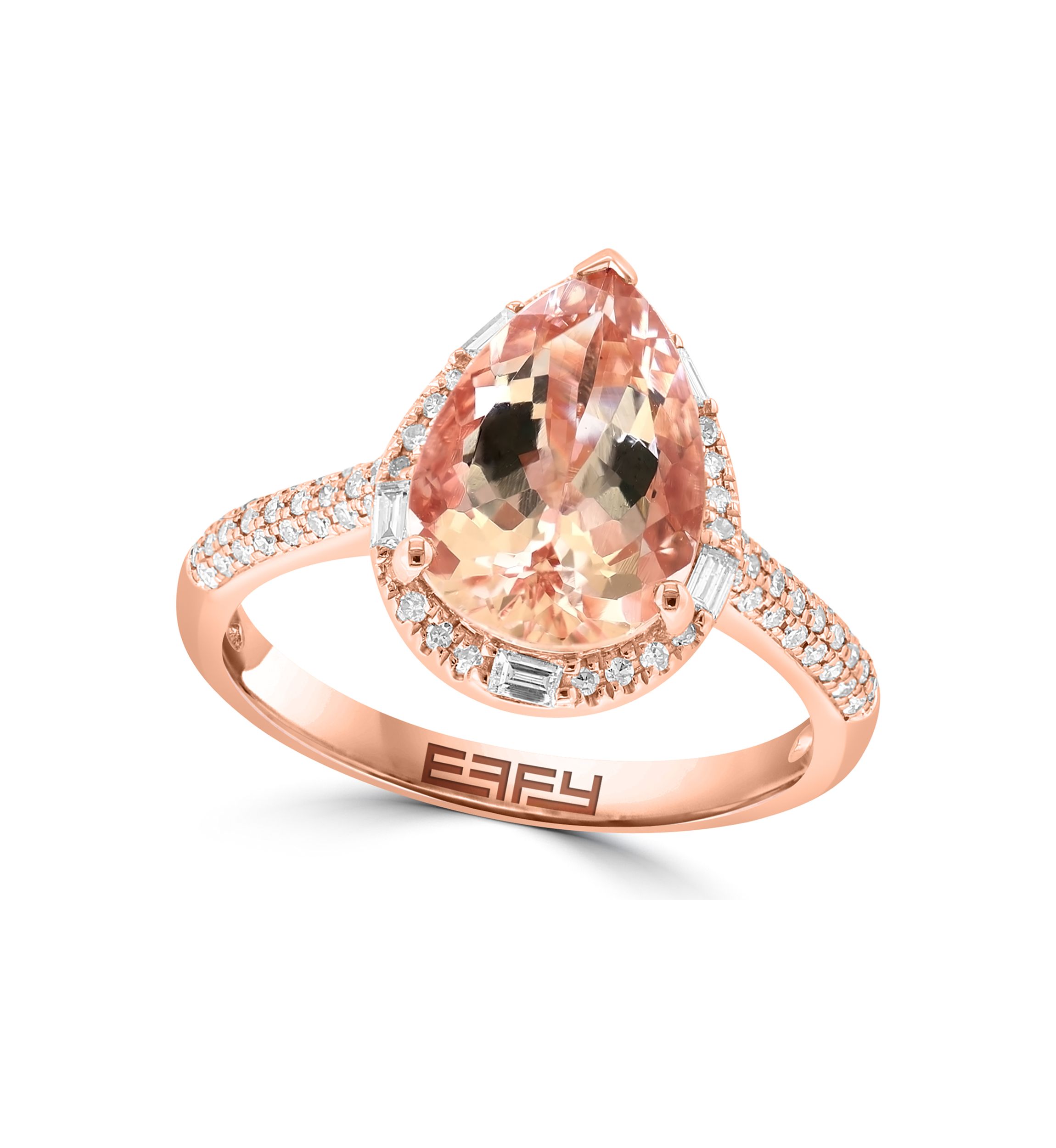 Diamond and Morganite Pear Ring in 14K Rose Gold