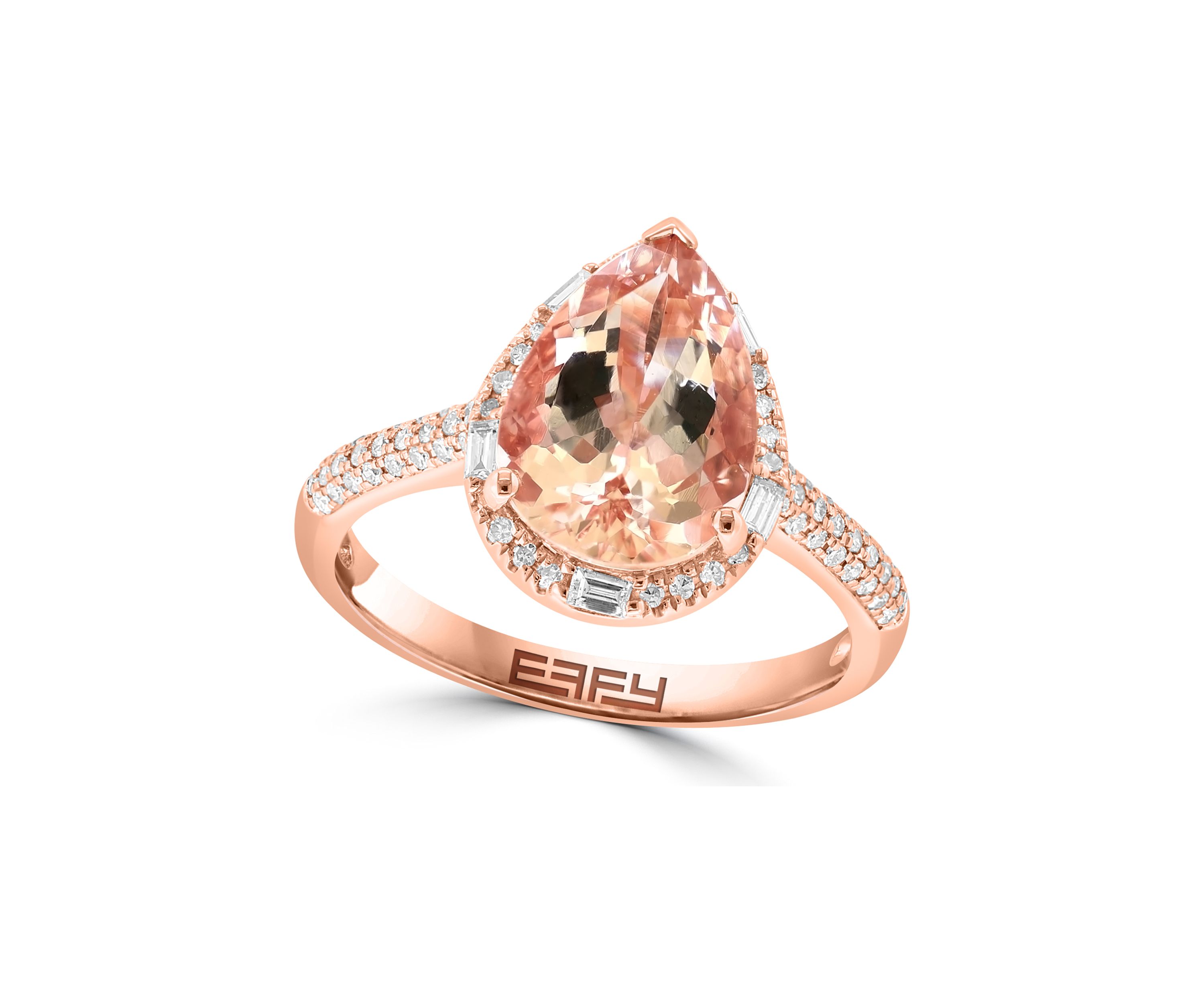 Diamond and Morganite Pear Ring in 14K Rose Gold