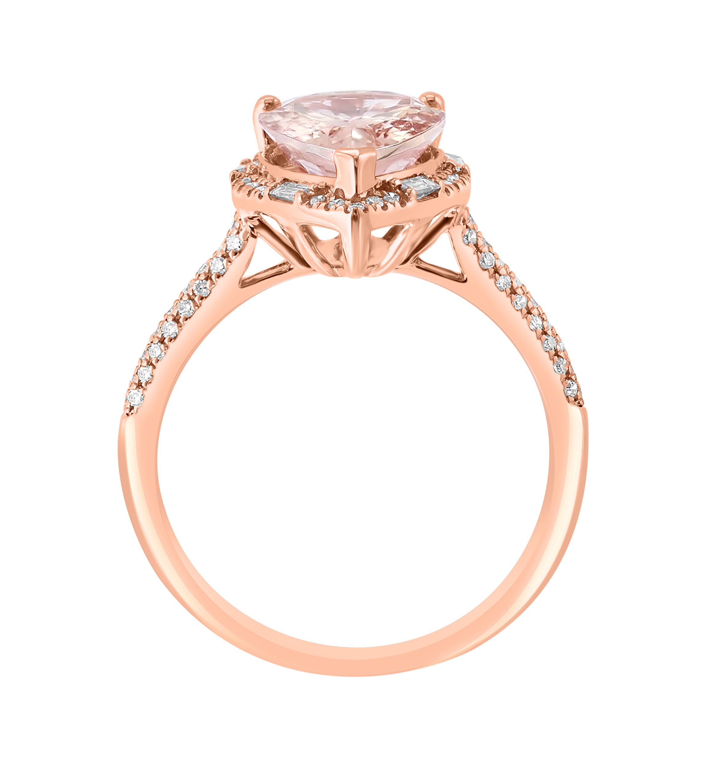 Diamond and Morganite Pear Ring in 14K Rose Gold