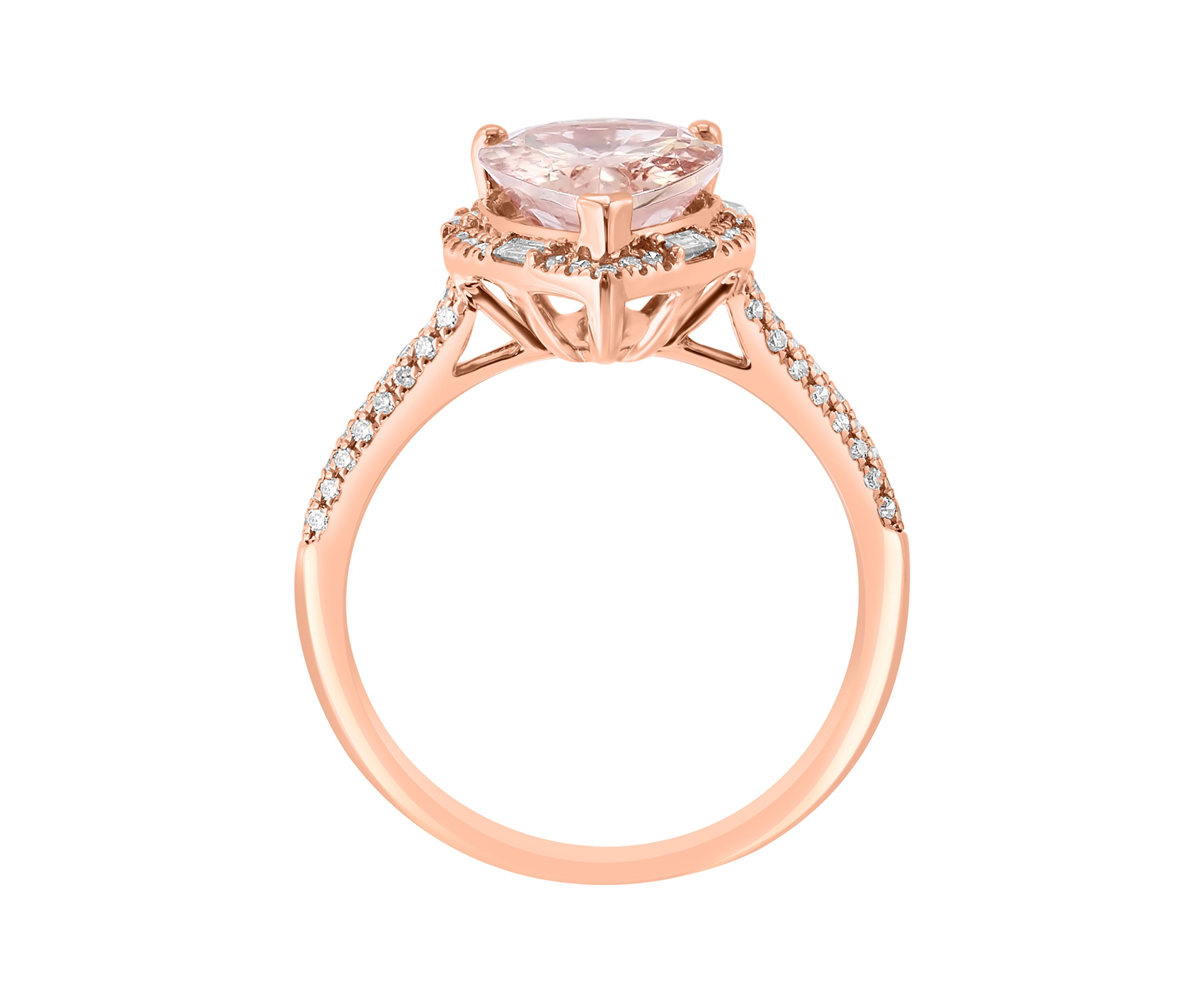 Diamond and Morganite Pear Ring in 14K Rose Gold