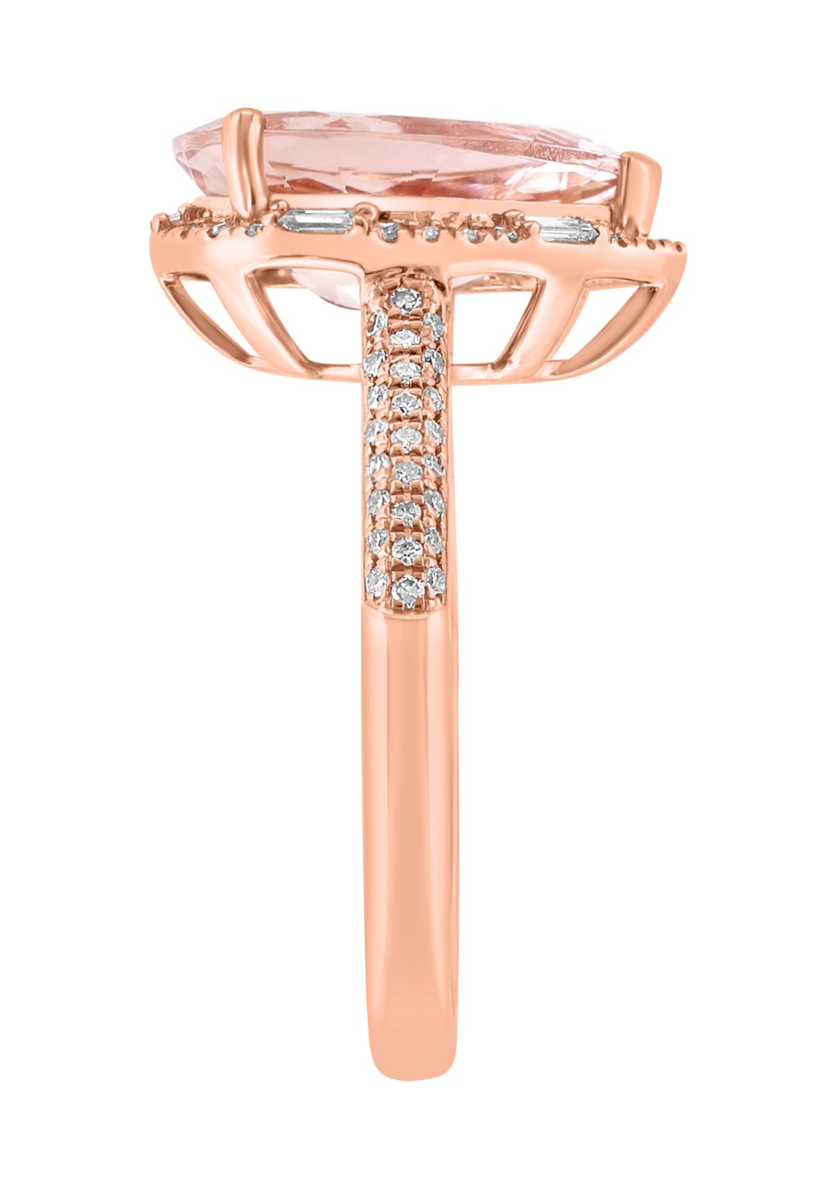 Diamond and Morganite Pear Ring in 14K Rose Gold