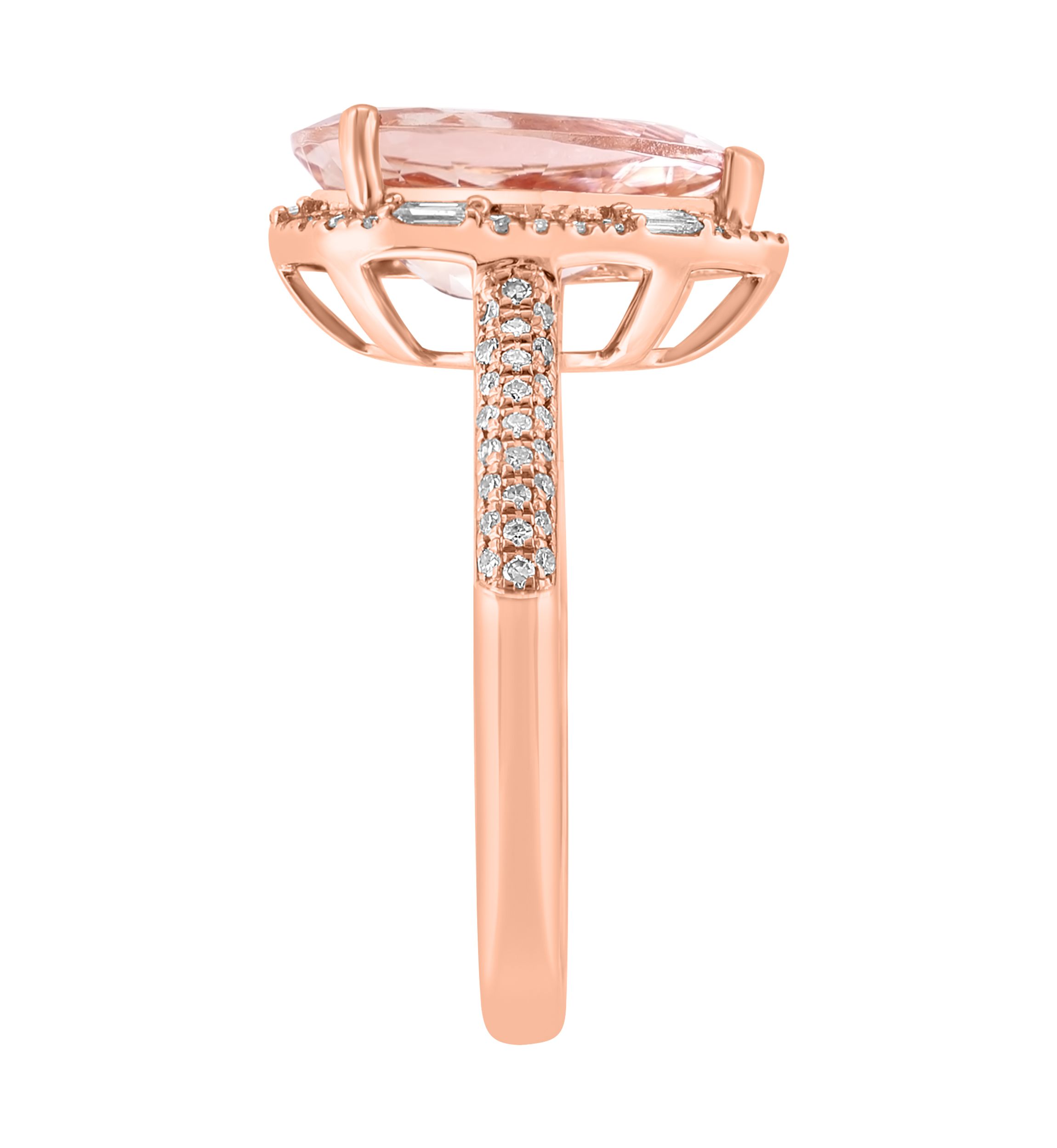 Diamond and Morganite Pear Ring in 14K Rose Gold