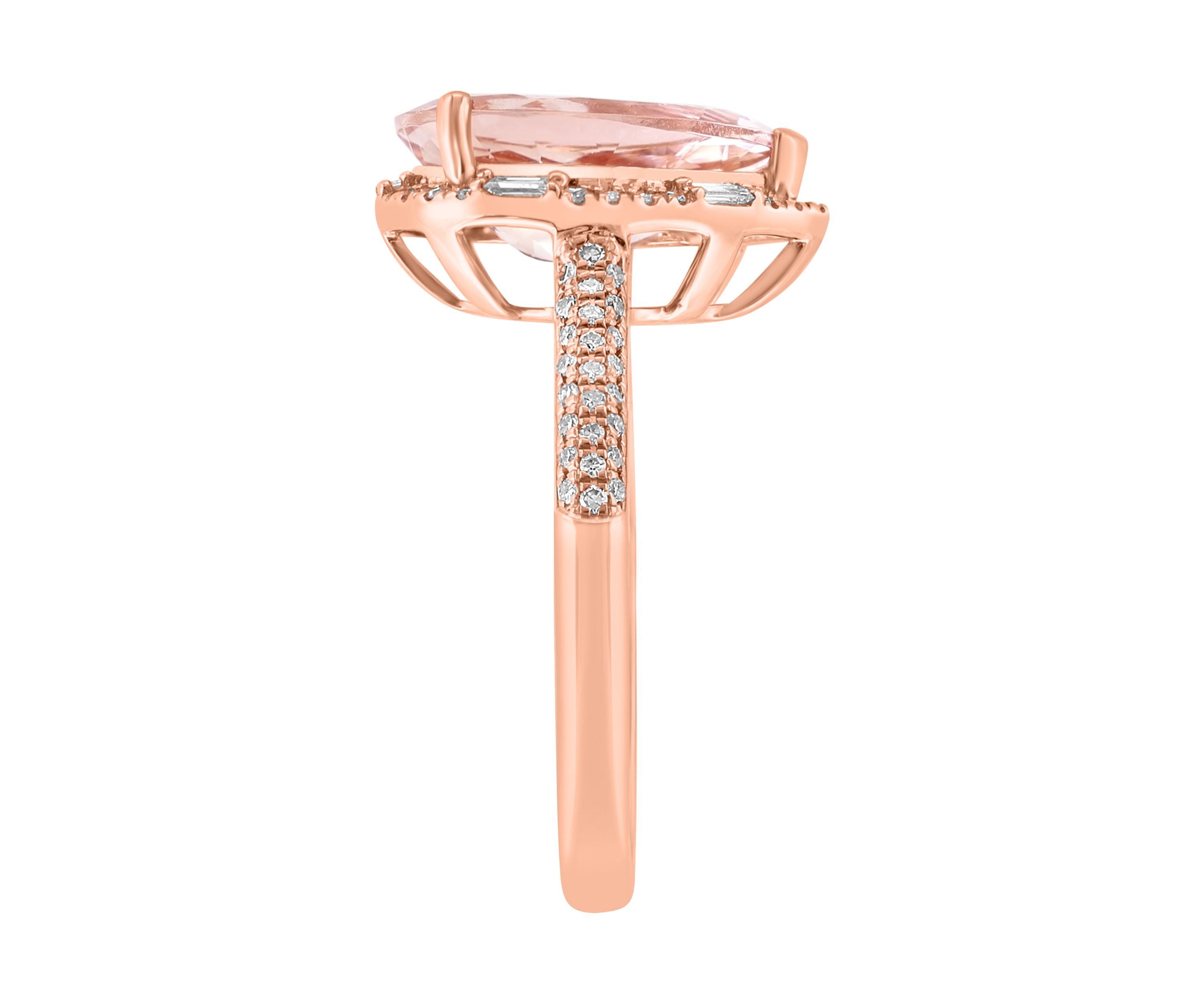 Diamond and Morganite Pear Ring in 14K Rose Gold