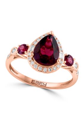 Effy Diamond And Rhodolite Tri Stone Ring In 14K Rose Gold