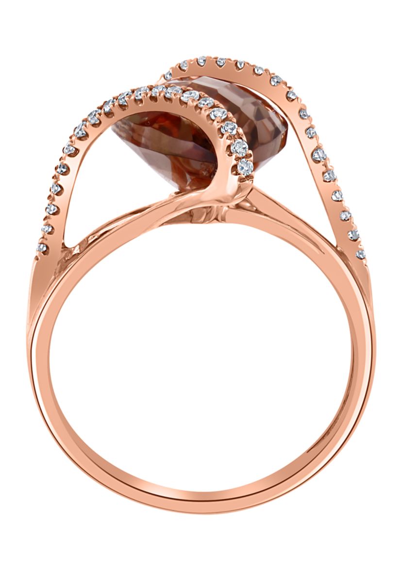 1/5 ct. t.w. Diamond and 5.45 ct. t.w. Smoky Quartz Ring in 14K Rose Gold 