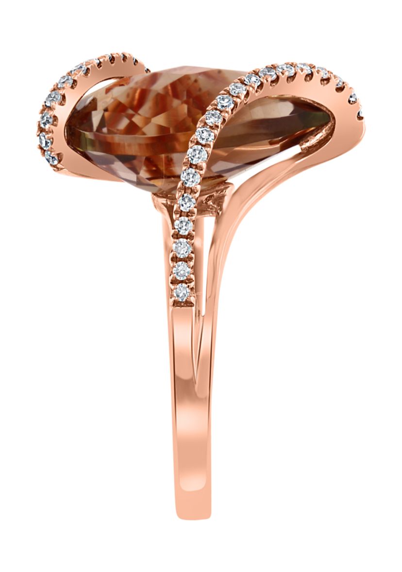 1/5 ct. t.w. Diamond and 5.45 ct. t.w. Smoky Quartz Ring in 14K Rose Gold 