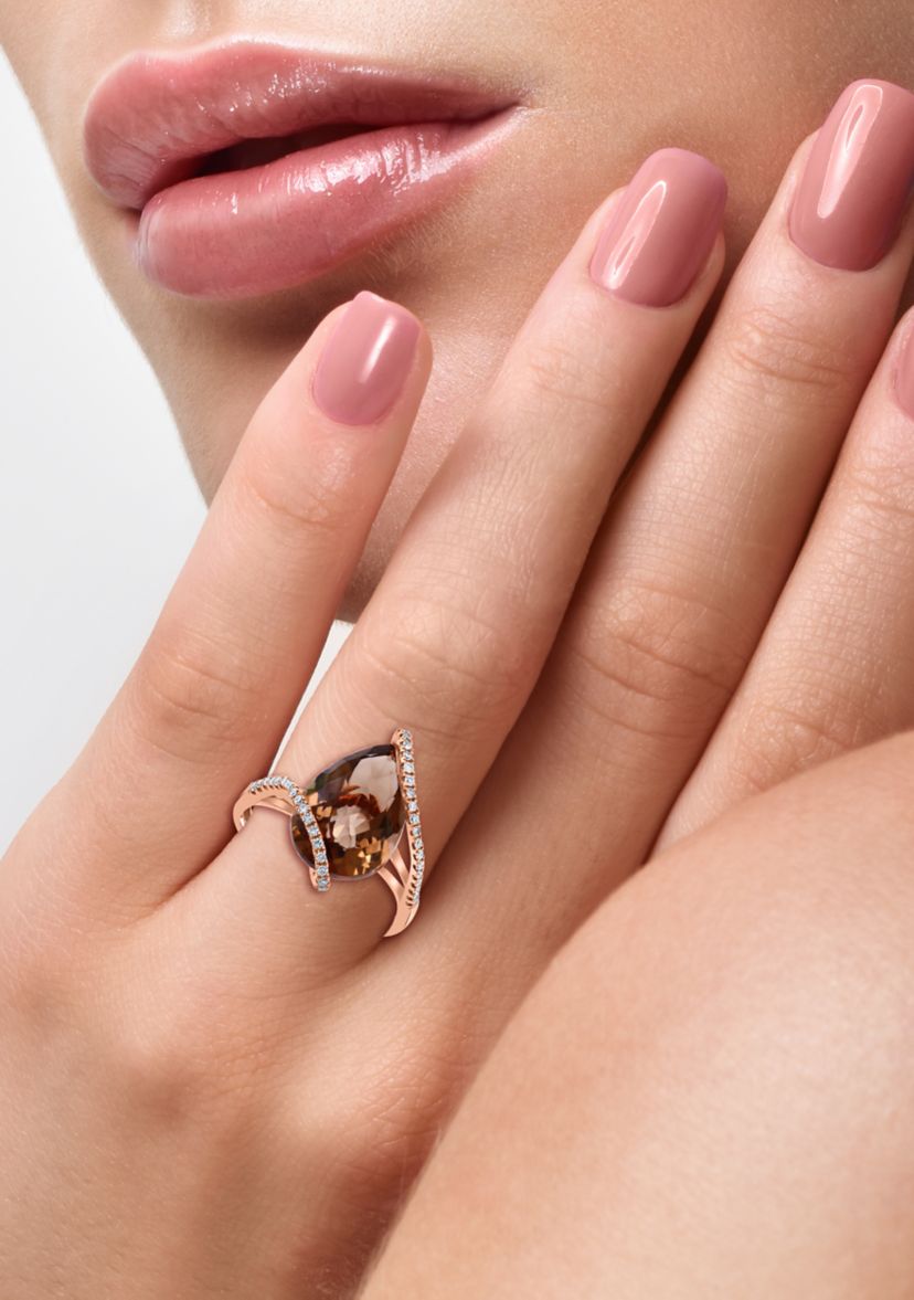 1/5 ct. t.w. Diamond and 5.45 ct. t.w. Smoky Quartz Ring in 14K Rose Gold 