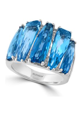 Effy 1/10 Ct. T.w. Diamond And 12.5 Ct. T.w. Blue Topaz Ring In 14K White Gold, 7 -  0617892544460