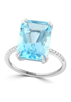 Effy 1/10 ct. t.w. Diamond and Sky Blue Topaz Ring in 14K White Gold
