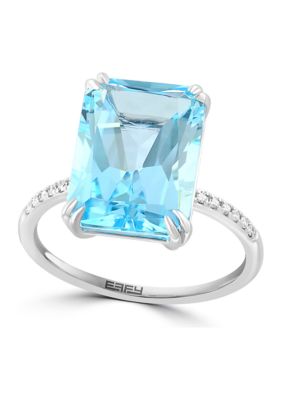 Effy 1/10 Ct. T.w. Diamond And Sky Blue Topaz Ring In 14K White Gold