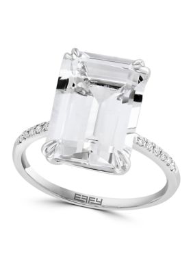 Effy Diamond And White Topaz Ring In 14K White Gold