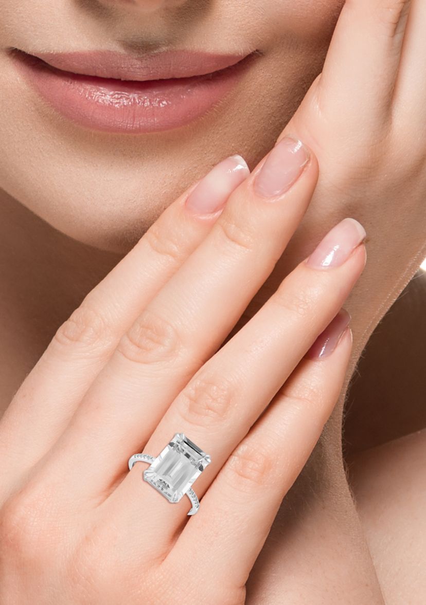 Diamond and White Topaz Ring in 14K White Gold
