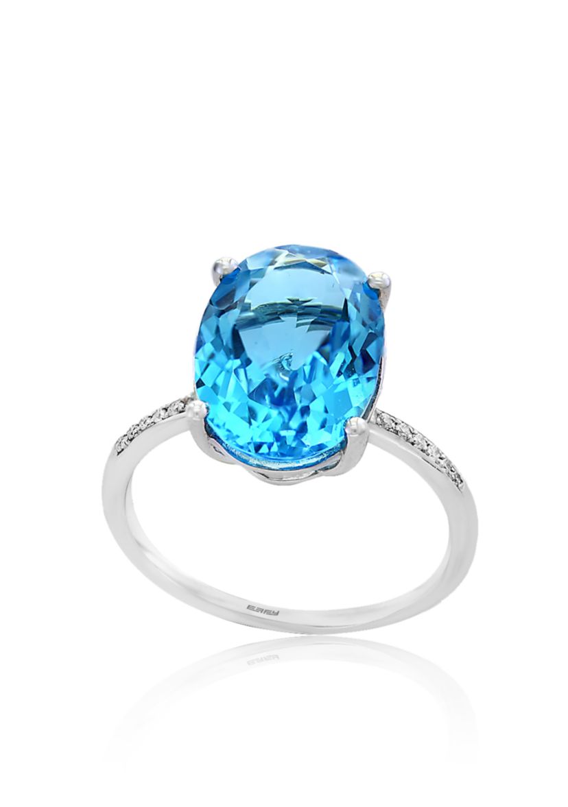 Blue Topaz Diamond Ring in 14k White Gold