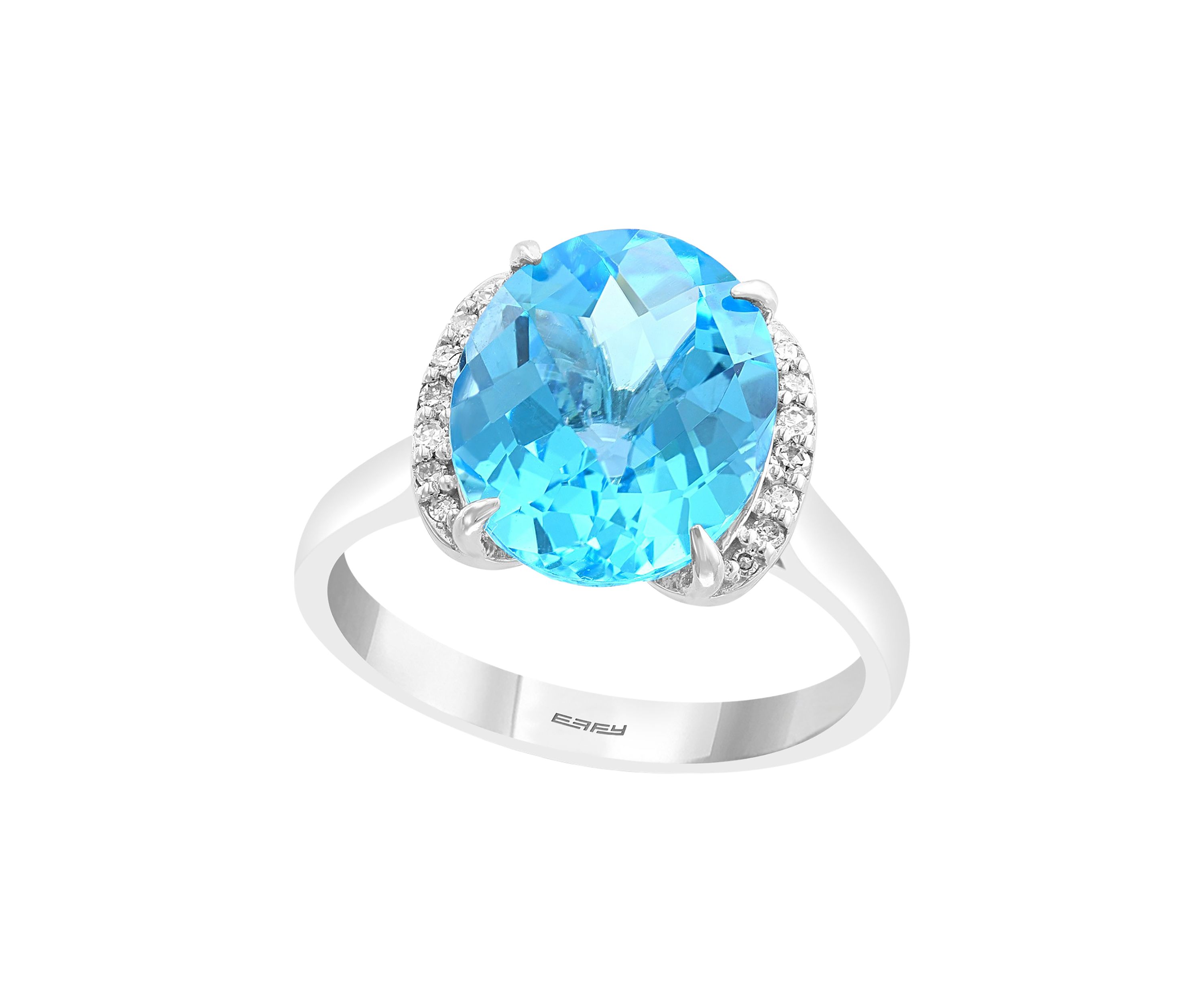 	  14K White Gold 1/10 ct. t.w. Diamond and 4.9 ct. t.w. Blue Topaz Ring  