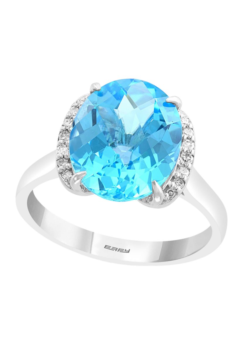 	  14K White Gold 1/10 ct. t.w. Diamond and 4.9 ct. t.w. Blue Topaz Ring  