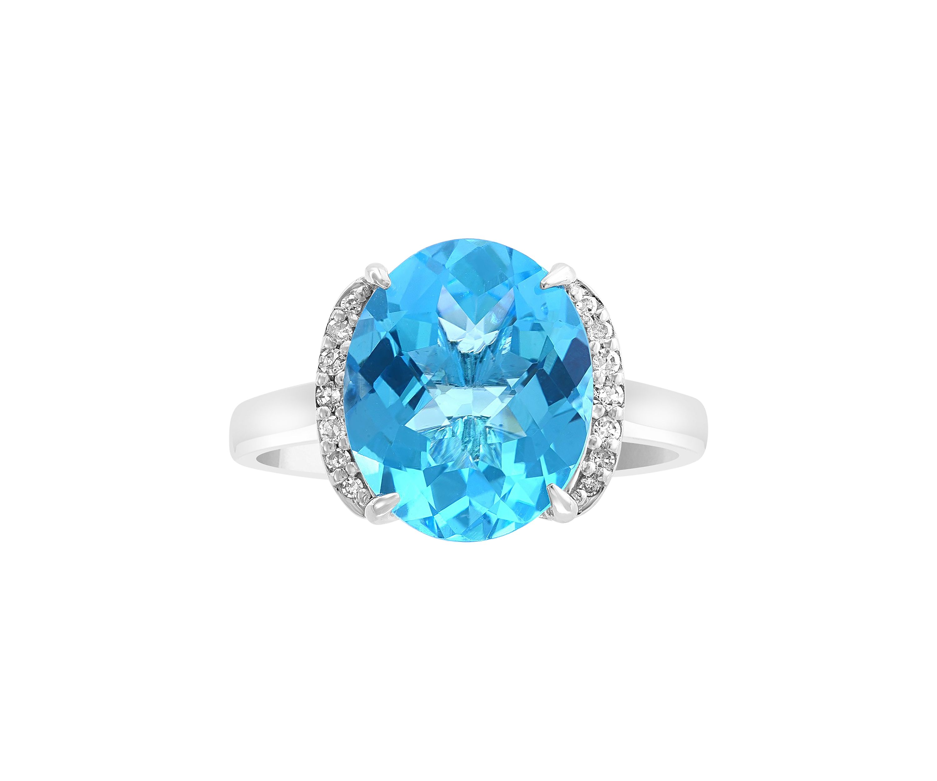 	  14K White Gold 1/10 ct. t.w. Diamond and 4.9 ct. t.w. Blue Topaz Ring  