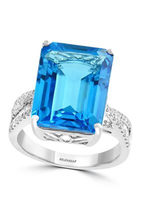Effy 13.3 Ct. T.w. Blue Topaz And 1/3 Ct. T.w. Diamonds Ring In 14K White Gold, 7 -  0617892644221