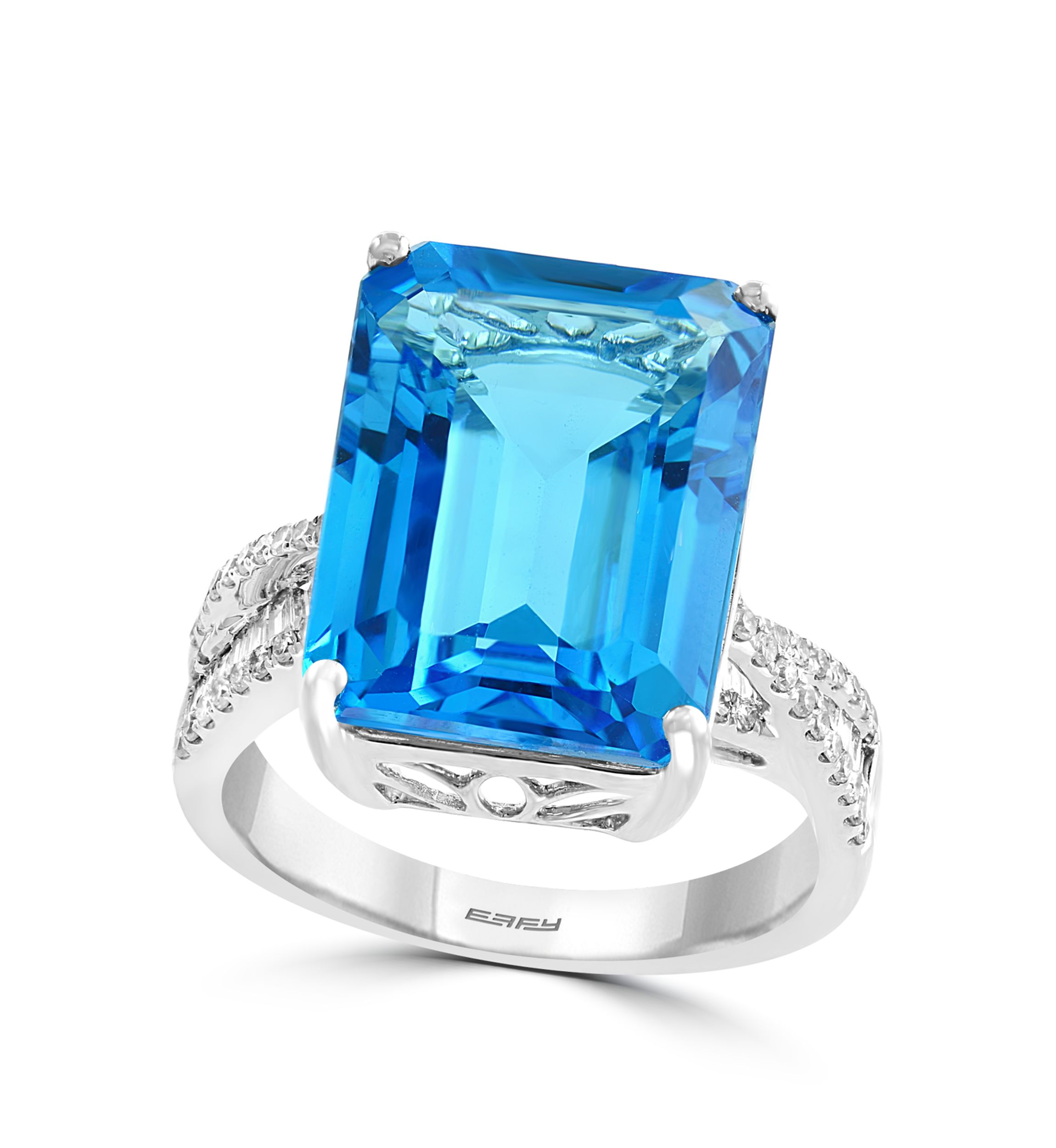 13.3 ct. t.w. Blue Topaz and 1/3 ct. t.w. Diamonds Ring in 14k White Gold