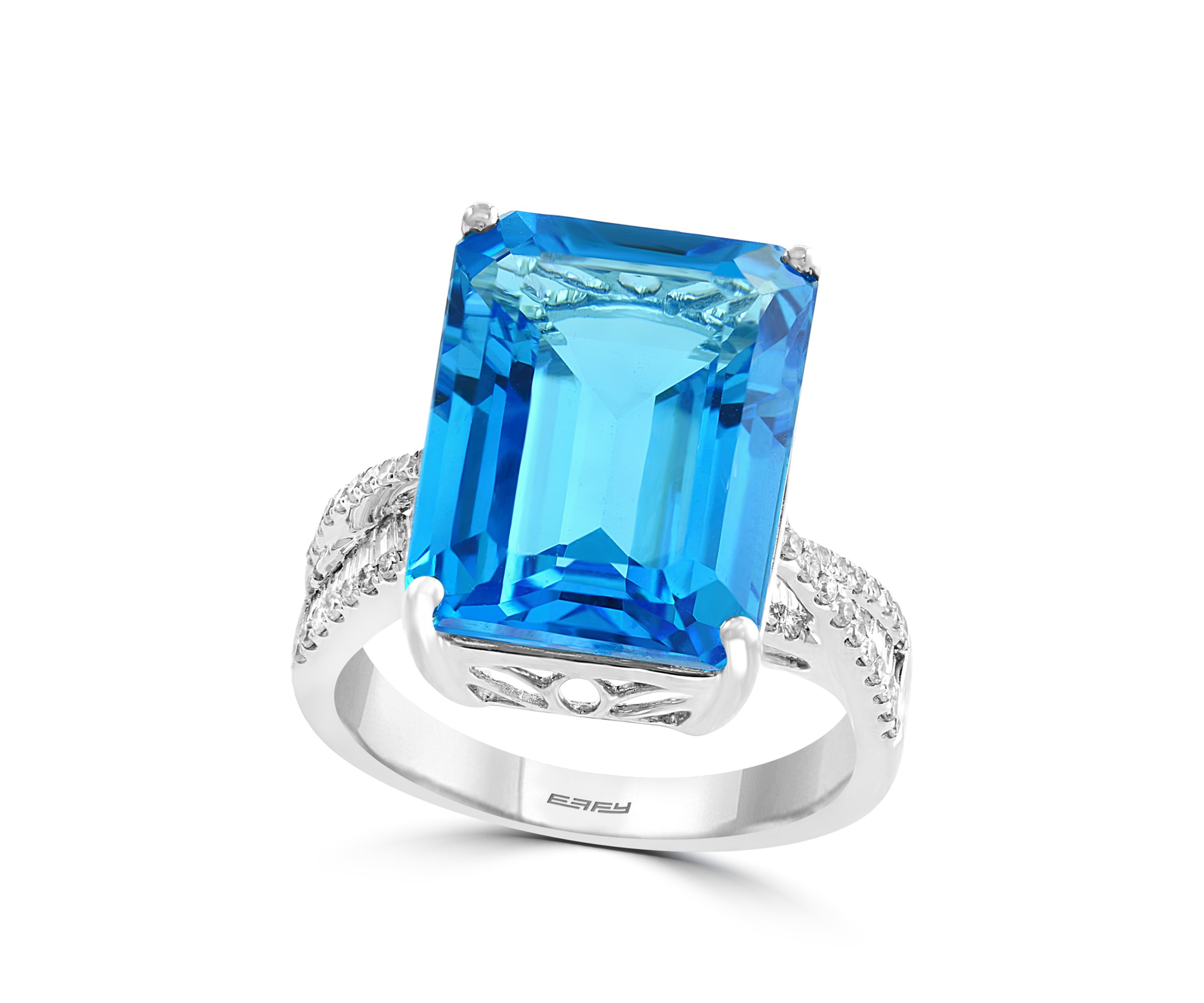 13.3 ct. t.w. Blue Topaz and 1/3 ct. t.w. Diamonds Ring in 14k White Gold