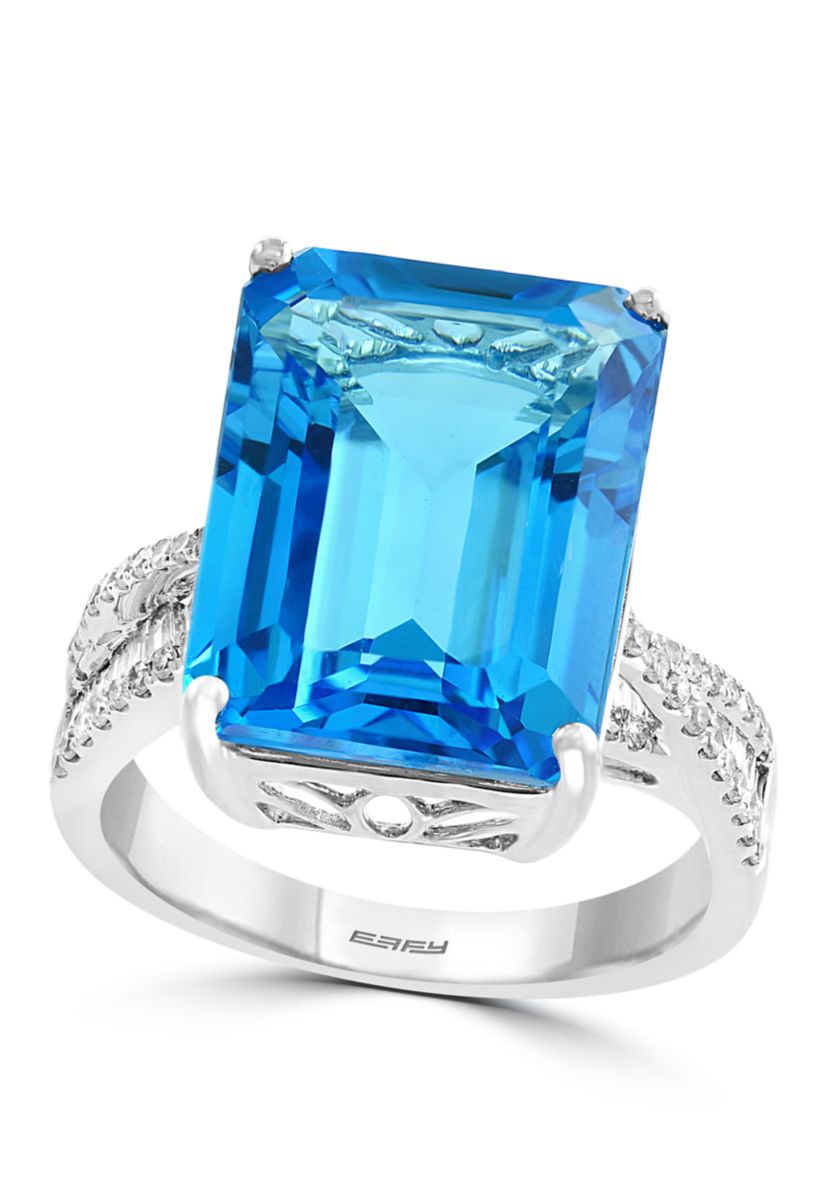 13.3 ct. t.w. Blue Topaz and 1/3 ct. t.w. Diamonds Ring in 14k White Gold