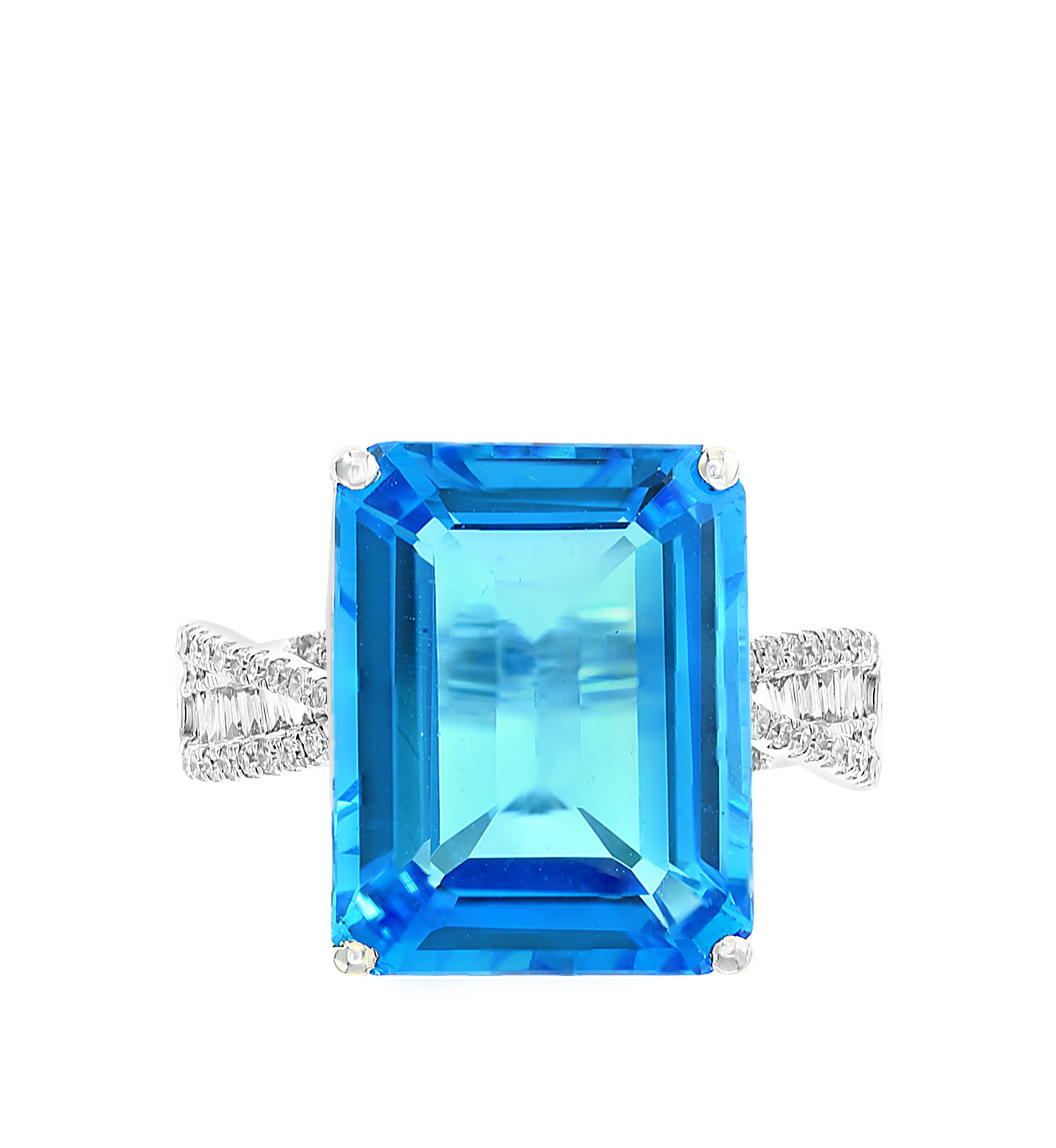 13.3 ct. t.w. Blue Topaz and 1/3 ct. t.w. Diamonds Ring in 14k White Gold