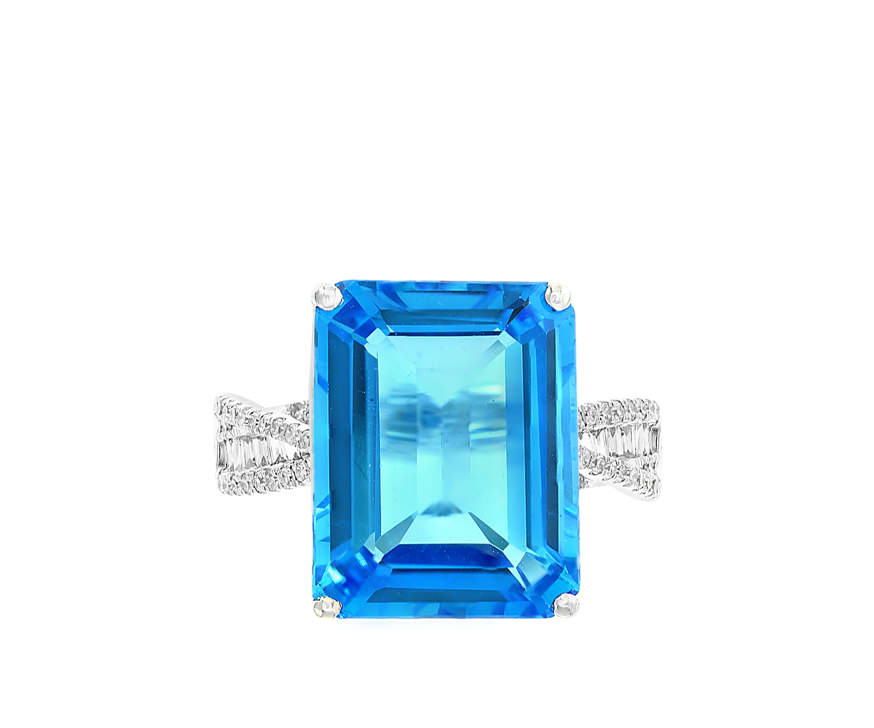 13.3 ct. t.w. Blue Topaz and 1/3 ct. t.w. Diamonds Ring in 14k White Gold