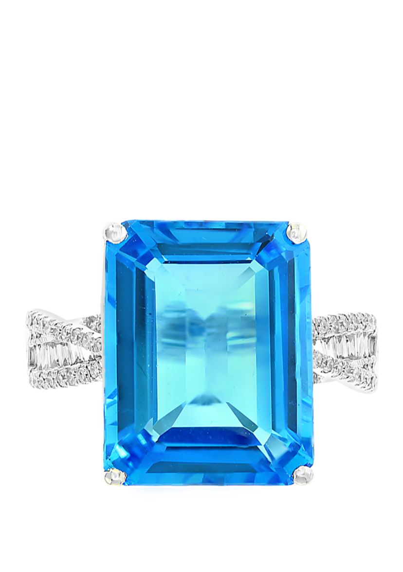 13.3 ct. t.w. Blue Topaz and 1/3 ct. t.w. Diamonds Ring in 14k White Gold