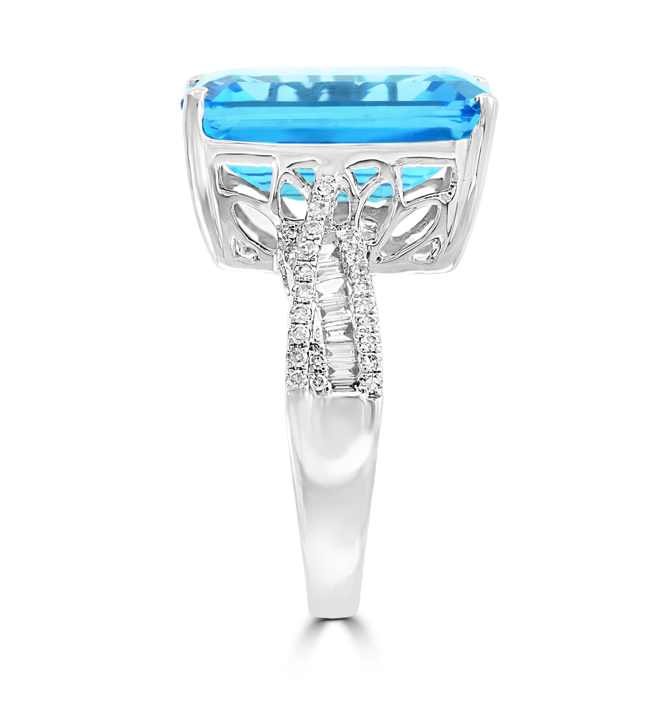 13.3 ct. t.w. Blue Topaz and 1/3 ct. t.w. Diamonds Ring in 14k White Gold