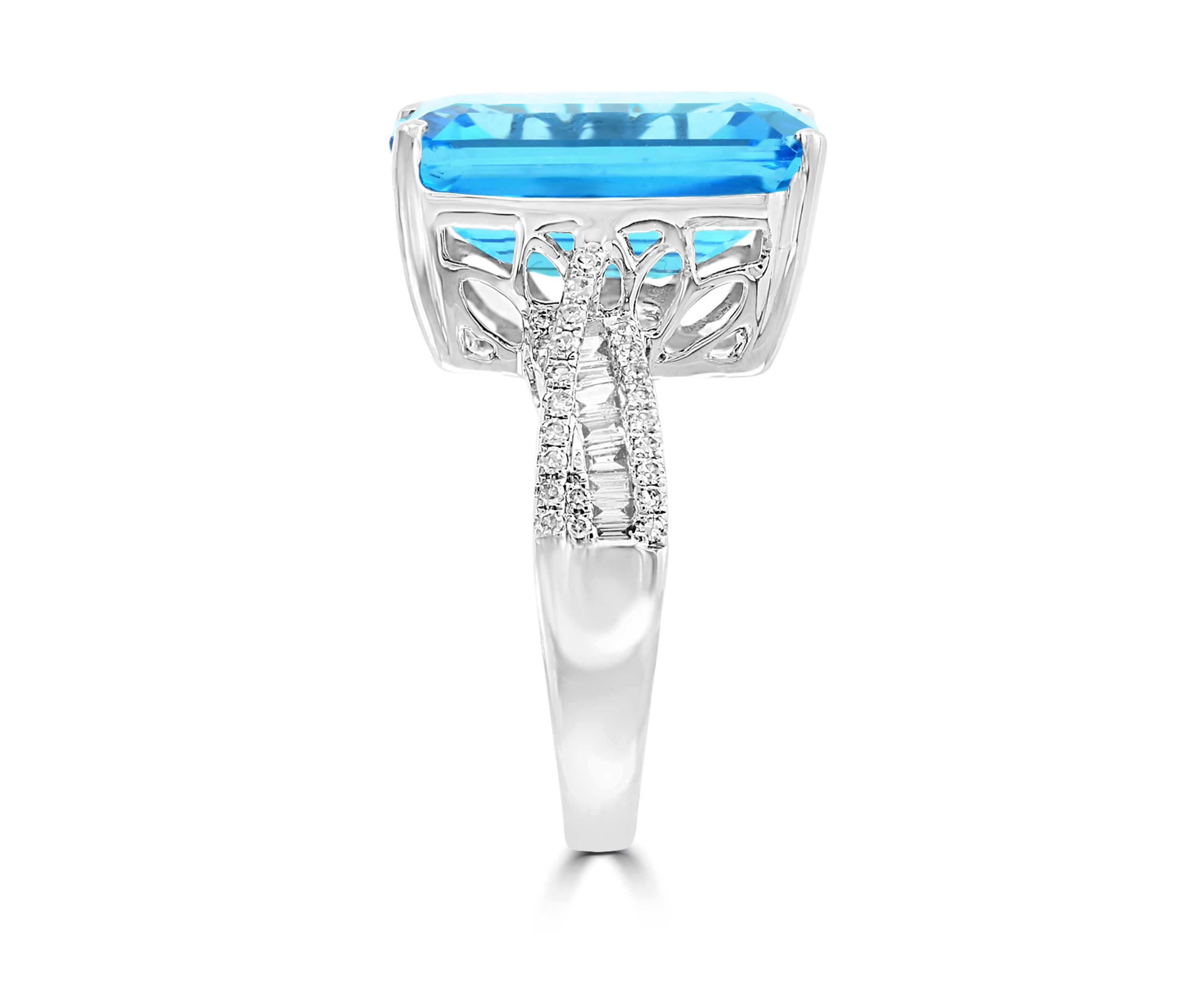 13.3 ct. t.w. Blue Topaz and 1/3 ct. t.w. Diamonds Ring in 14k White Gold