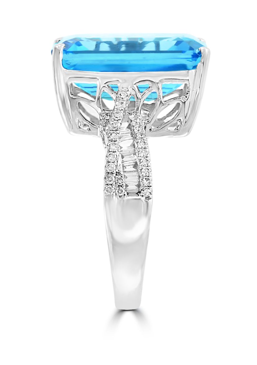 13.3 ct. t.w. Blue Topaz and 1/3 ct. t.w. Diamonds Ring in 14k White Gold