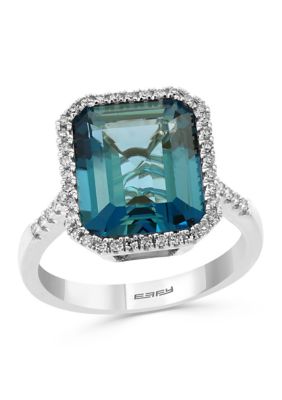 Effy Diamond and Blue Topaz Ring in 14K White Gold