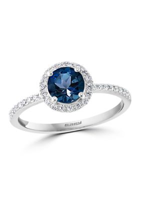 Effy 1/6 Ct. T.w. Diamond And 1 Ct. T.w. London Blue Topaz Ring In 14K White Gold
