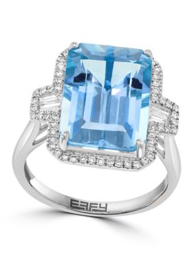 Effy Diamond and Blue Topaz Ring in 14K White Gold, 7