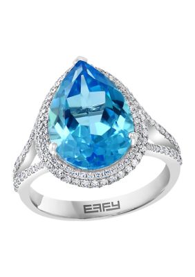 Effy 14K White Gold 1/2 Ct. T.w. Diamond And 6.2 Ct. T.w. Blue Topaz Ring, 7 -  0617892756092