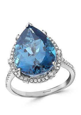 Effy 1/3 Ct. T.w. Diamond And 9.1 Ct. T.w. London Blue Topaz Ring In 14K White Gold, 7 -  0617892724428