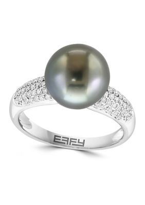 Effy 14K White Gold Diamond Black Tahitian Pearl Ring