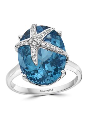 Effy 13.65 ct. t.w. Blue Topaz and 1/10 ct. t.w. Diamond Ring in 14K White Gold