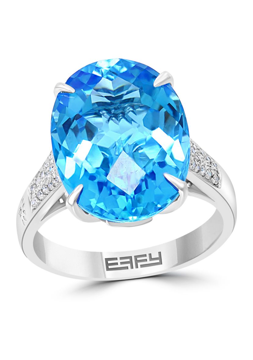  14K White Gold Diamond Blue Topaz Ring