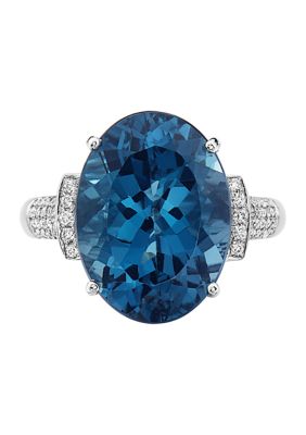 Effy 1/3 Ct. T.w. Diamond And 11.35 Ct. T.w London Blue Topaz Ring In 14K White Gold