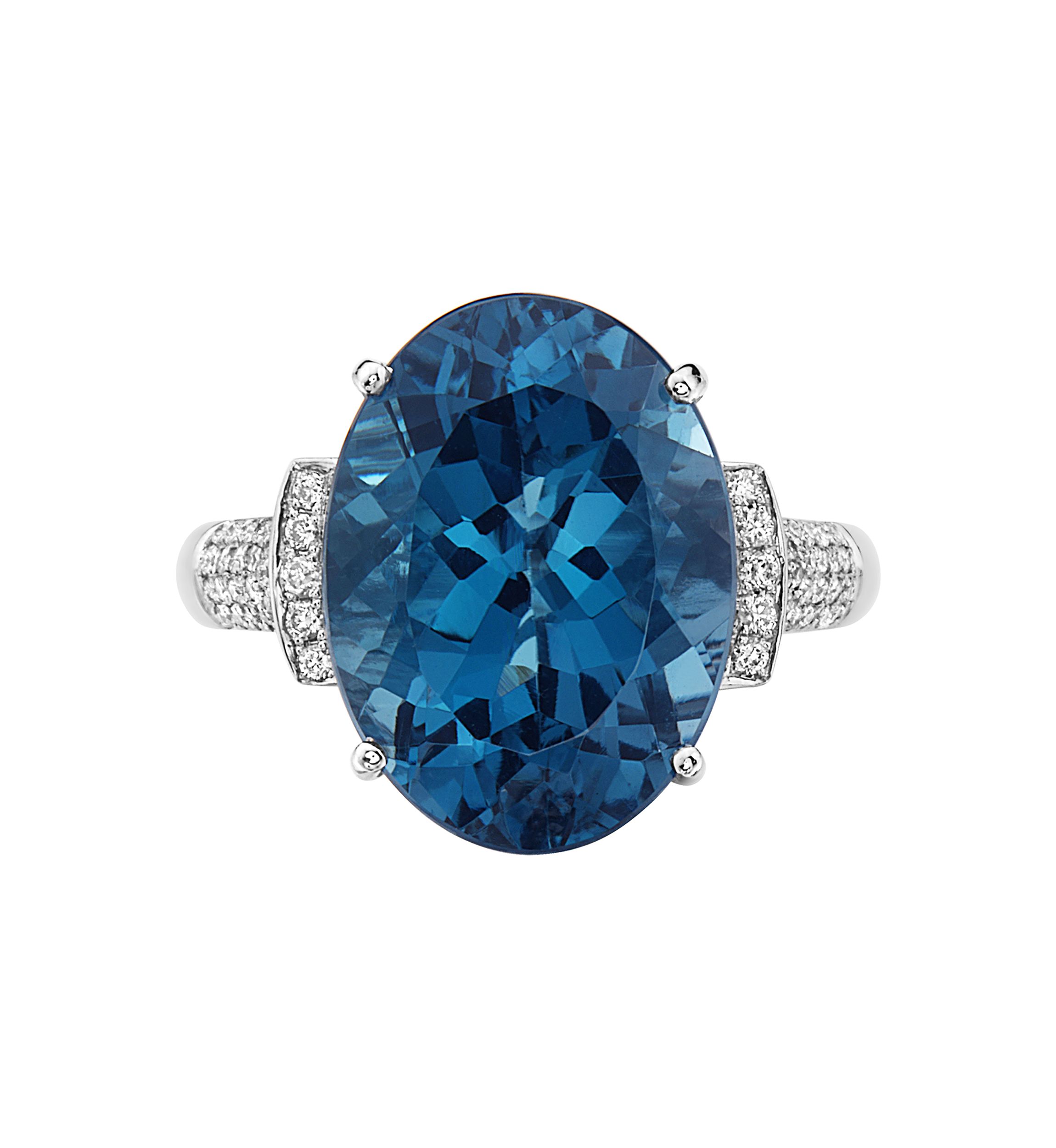 1/3 ct. t.w. Diamond and 11.35 ct. t.w London Blue Topaz Ring in 14K White Gold 