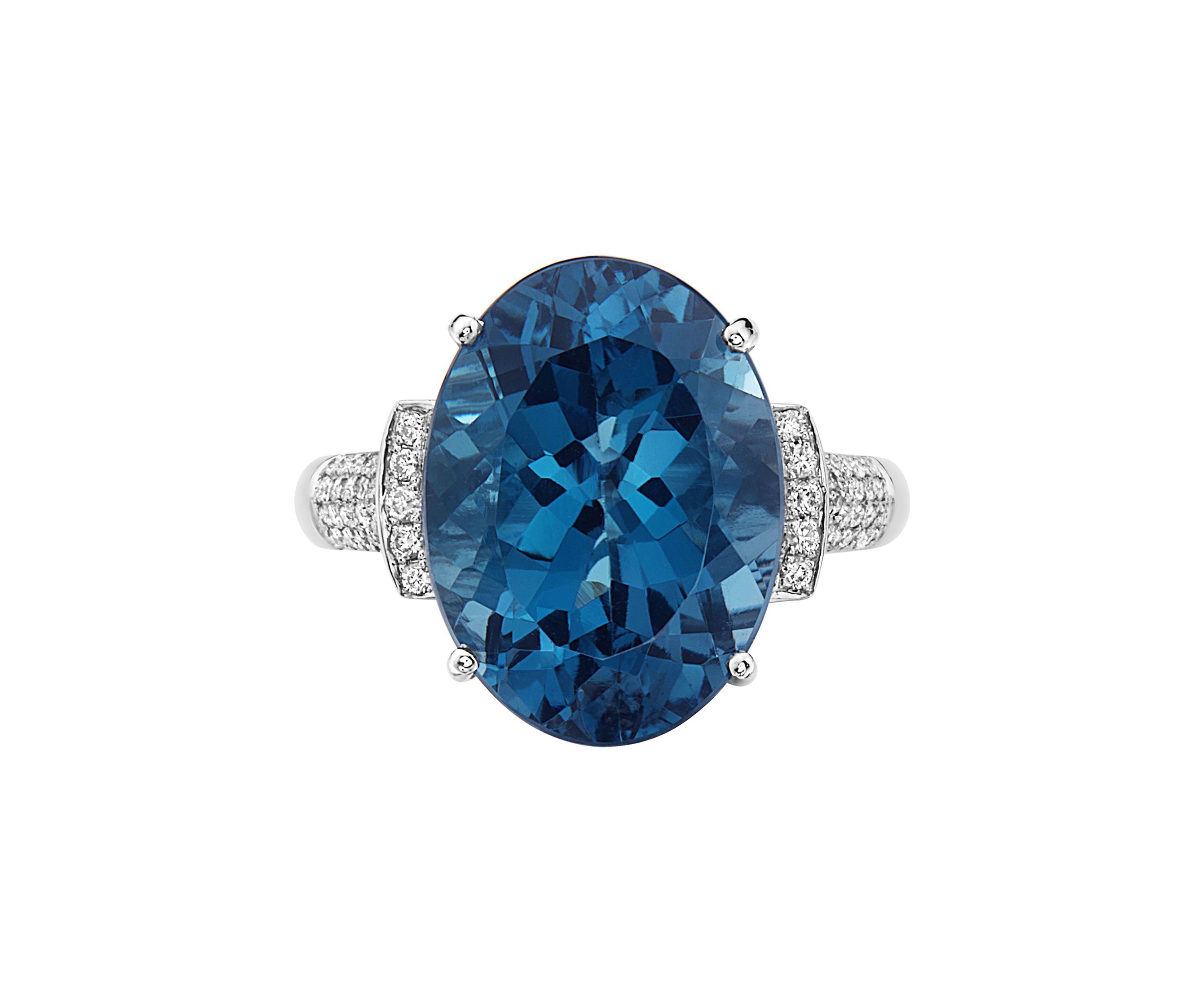1/3 ct. t.w. Diamond and 11.35 ct. t.w London Blue Topaz Ring in 14K White Gold 