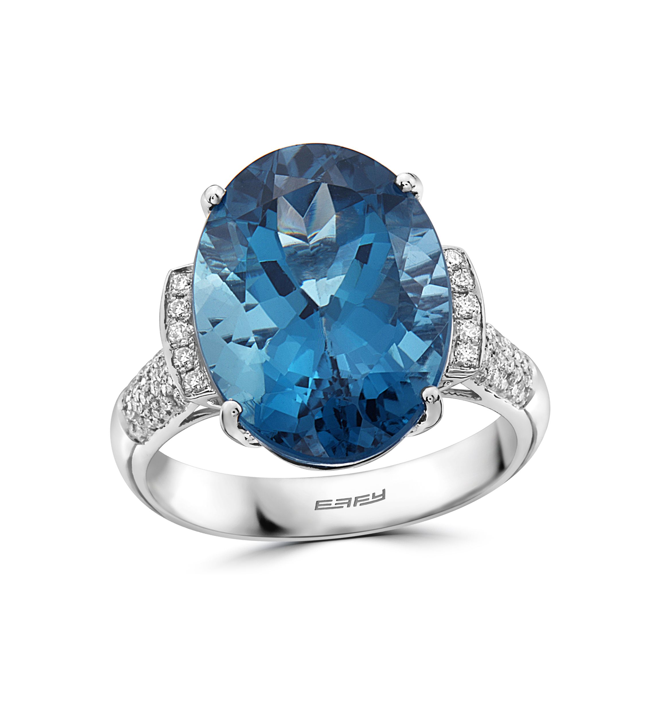 1/3 ct. t.w. Diamond and 11.35 ct. t.w London Blue Topaz Ring in 14K White Gold 