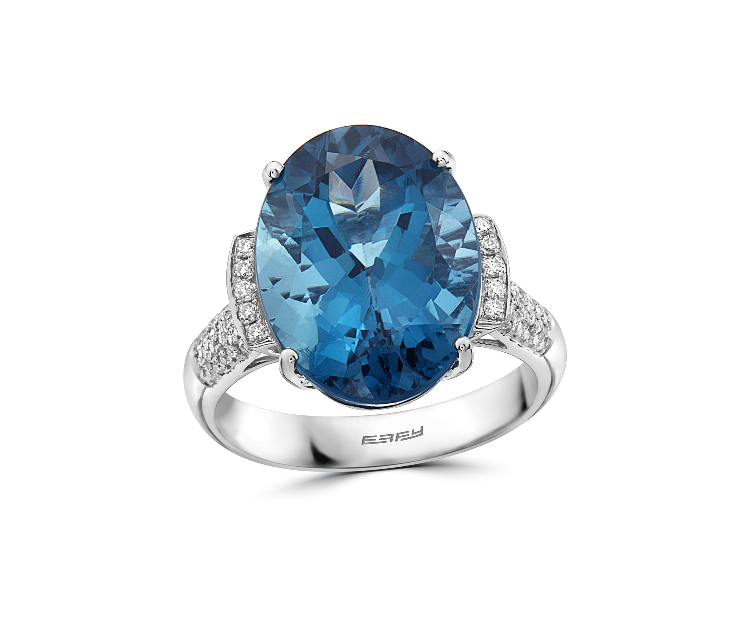 1/3 ct. t.w. Diamond and 11.35 ct. t.w London Blue Topaz Ring in 14K White Gold 