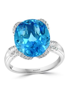 Effy 1/4 Ct. T.w. Diamond And 9.42 Ct. T.w. Blue Topaz Ring In 14K White Gold, 7 -  0617892754234