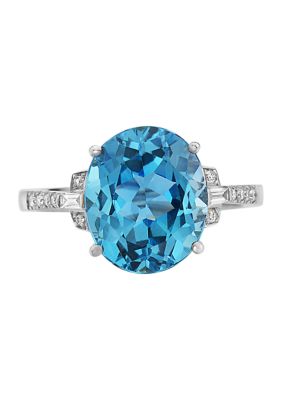 Effy 1/8 Ct. T.w. Diamonds And 5.6 Ct. T.w. Blue Topaz Ring In 14K White Gold
