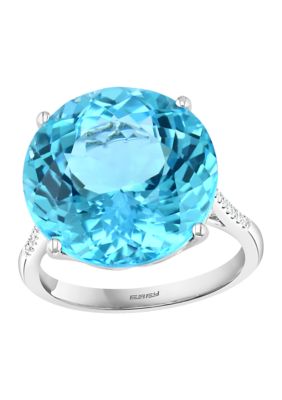 Effy 1/10 Ct. T.w. Diamond And 12.4 Ct. T.w. Blue Topaz Ring In 14K White Gold, 7 -  0617892758034