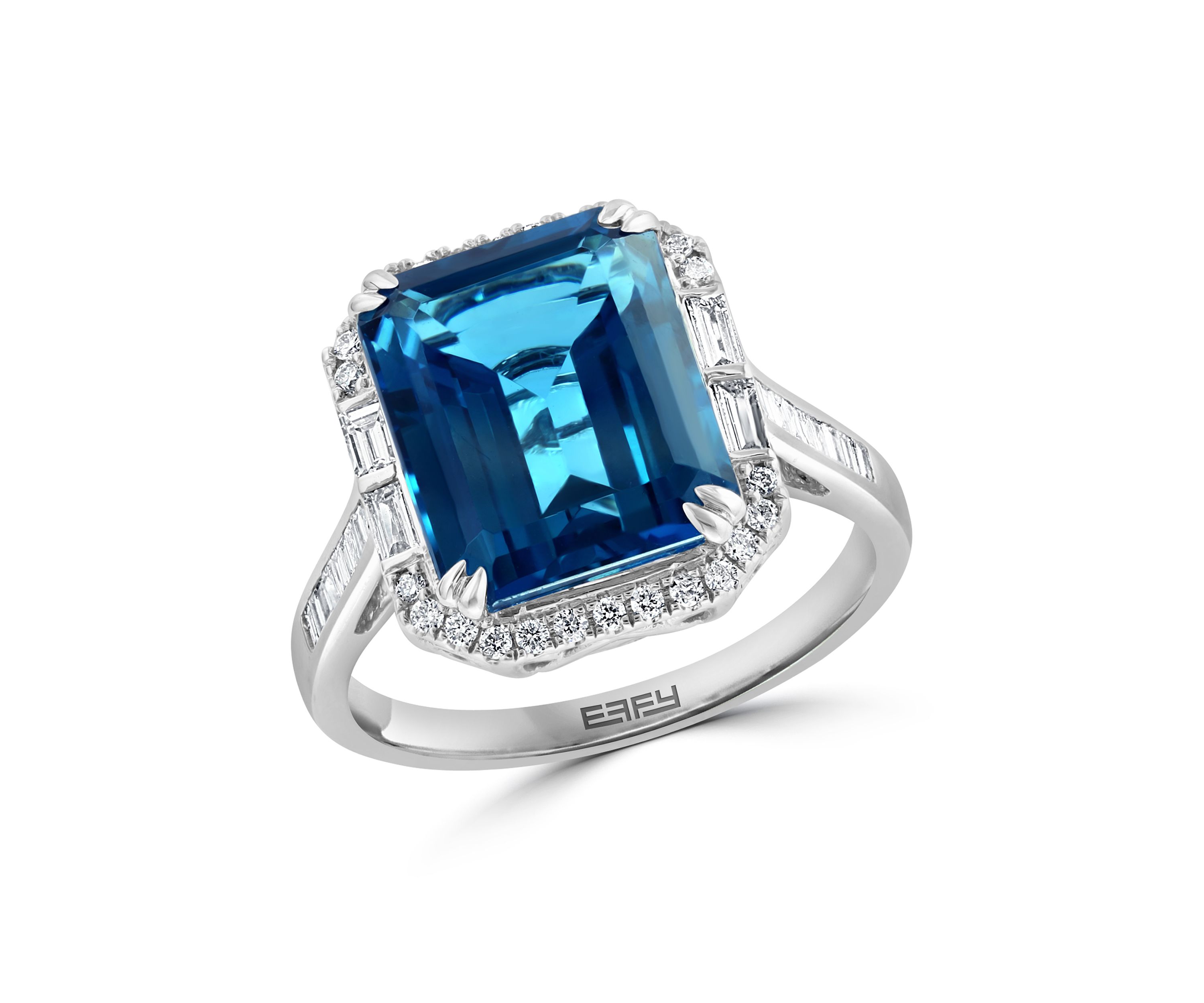  14K White Gold Diamond London Blue Topaz Ring 