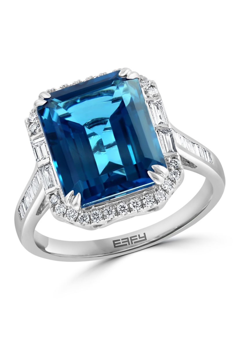  14K White Gold Diamond London Blue Topaz Ring 